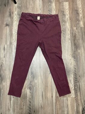 Women Burgundy Cotton Blend Pants